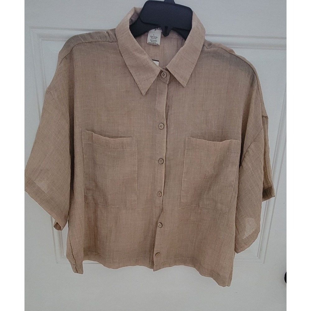 Passport Khaki Button‎ Down Shirt Size L  NWT